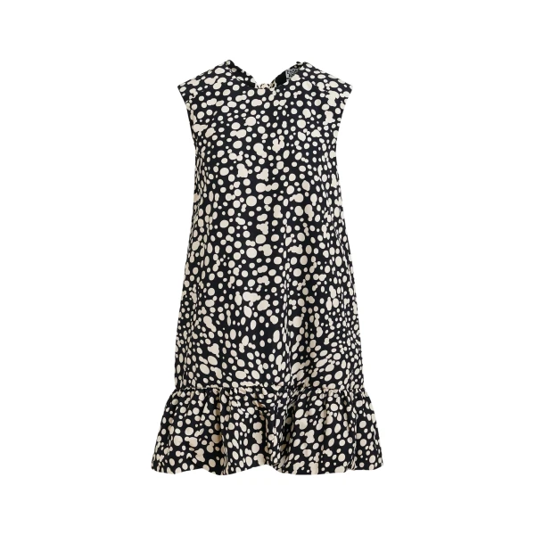 Essentiel Antwerp Black and white ruffled mini dress with open-back and bow detail
