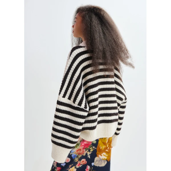 Essentiel Antwerp Black and white striped alpaca wool-blend ribbed-knit sweater, view 4
