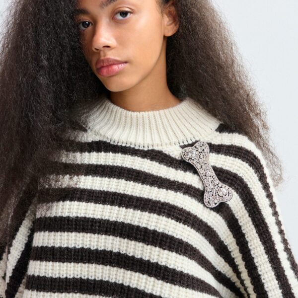 Essentiel Antwerp Black and white striped alpaca wool-blend ribbed-knit sweater, view 5