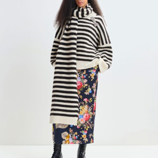Essentiel Antwerp Black and white striped alpaca wool-blend ribbed-knit sweater, view 6