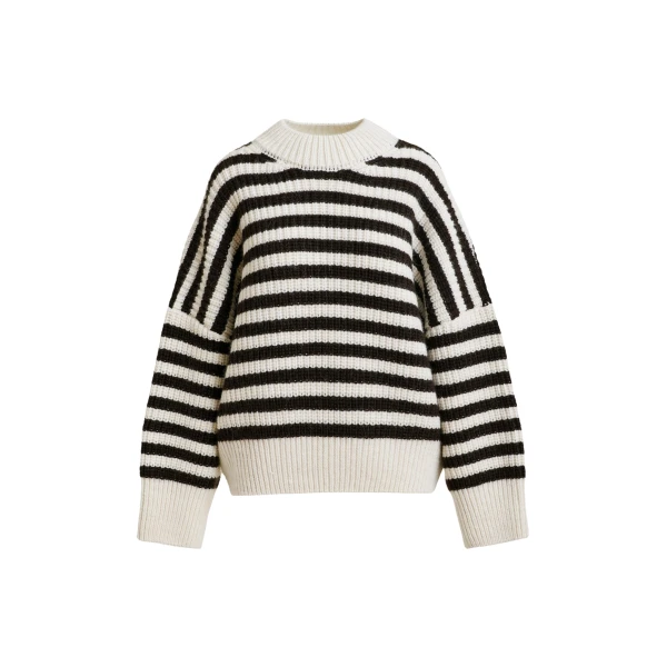 Essentiel Antwerp Black and white striped alpaca wool-blend ribbed-knit sweater