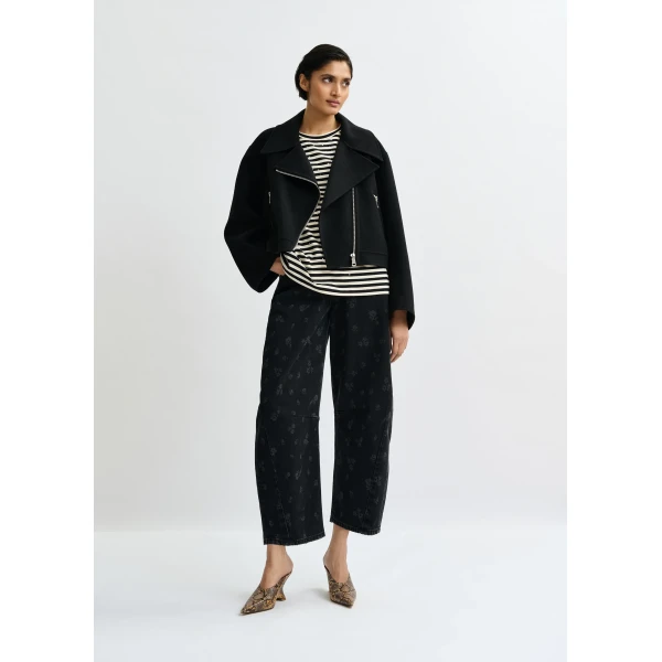 Essentiel Antwerp Black and white striped rhinestone-embellished oversized cotton T-shirt Top, view 6