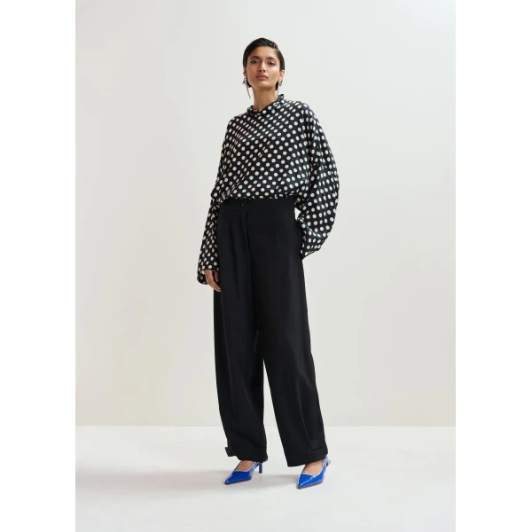 Essentiel Antwerp Black barrel-leg pants with twisted side seams, view 2