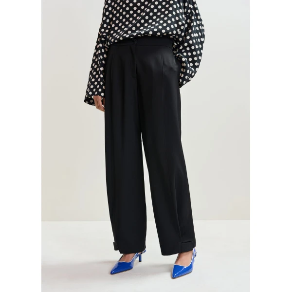 Essentiel Antwerp Black barrel-leg pants with twisted side seams, view 3