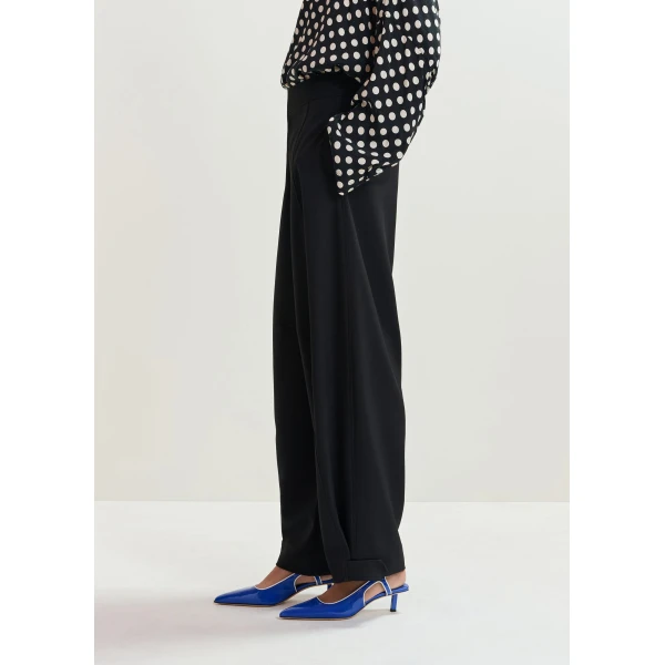 Essentiel Antwerp Black barrel-leg pants with twisted side seams, view 4