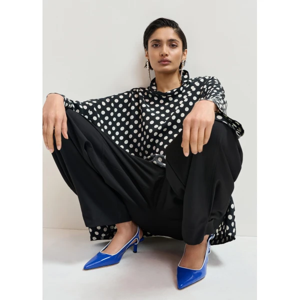 Essentiel Antwerp Black barrel-leg pants with twisted side seams, view 6