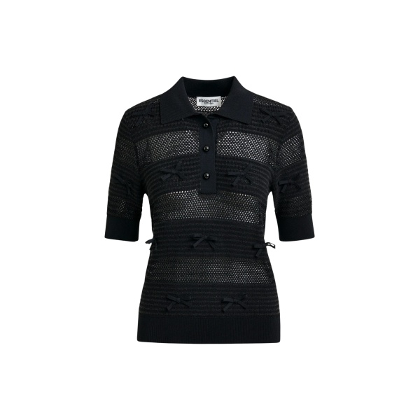 Black bow-embellished knit polo