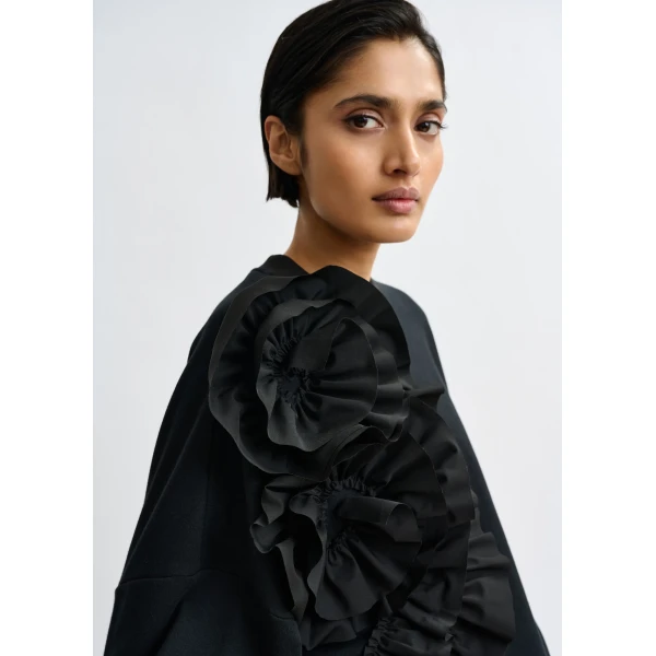 Essentiel Antwerp Black cotton-blend sweatshirt with ruffle details Top, view 3