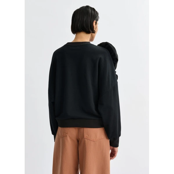 Essentiel Antwerp Black cotton-blend sweatshirt with ruffle details Top, view 4