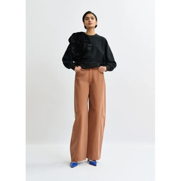 Essentiel Antwerp Black cotton-blend sweatshirt with ruffle details Top, view 5