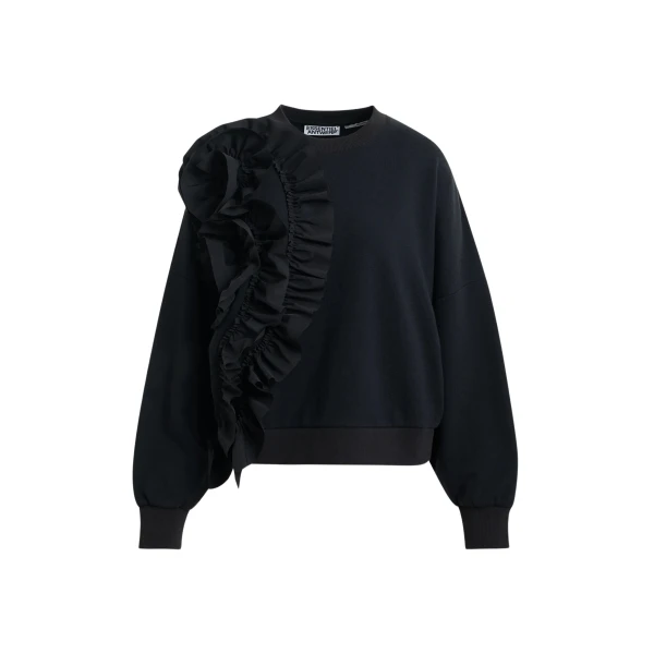 Essentiel Antwerp Black cotton-blend sweatshirt with ruffle details Top