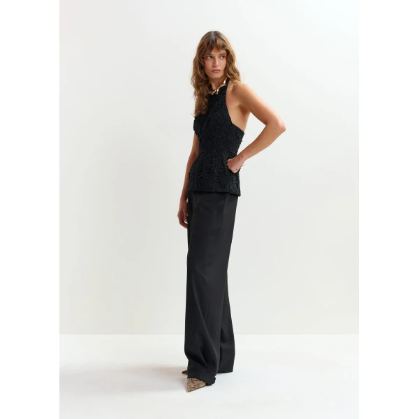 Essentiel Antwerp Black floral lace halter peplum top, view 4