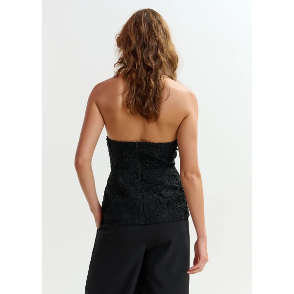 Essentiel Antwerp Black floral lace halter peplum top, view 5