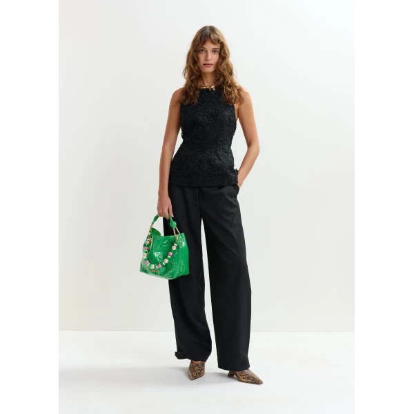 Essentiel Antwerp Black floral lace halter peplum top, view 6