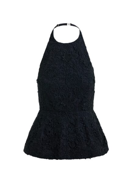Black floral lace halter peplum top