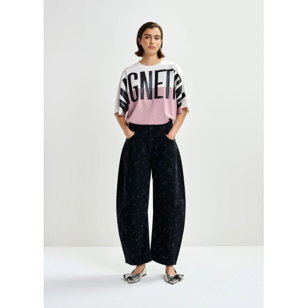 Essentiel Antwerp Black floral-print barrel-leg cropped jeans, view 2