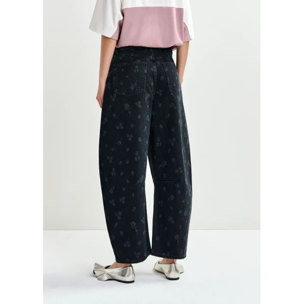 Essentiel Antwerp Black floral-print barrel-leg cropped jeans, view 5