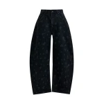 Essentiel Antwerp Black floral-print barrel-leg cropped jeans
