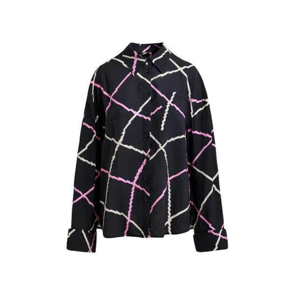 Essentiel Antwerp Black, pink and beige oversized check shirt
