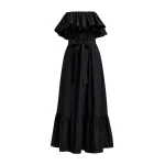 Essentiel Antwerp Black strapless cotton maxi dress with ruffles