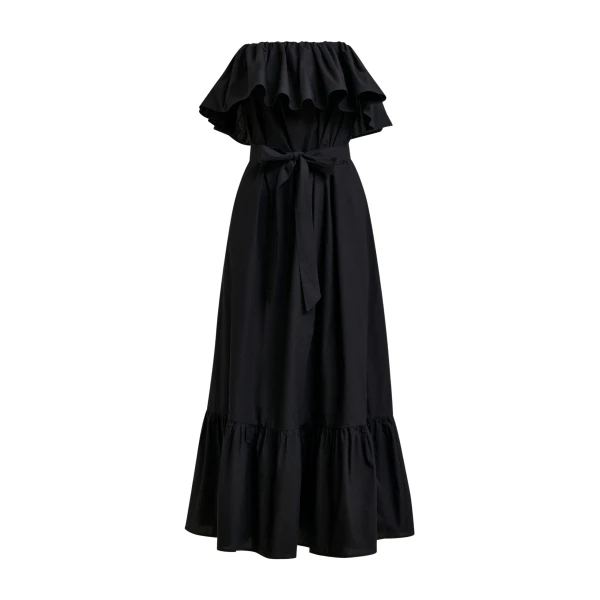 Essentiel Antwerp Black strapless cotton maxi dress with ruffles