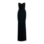 Essentiel Antwerp Black strapless maxi dress with sculpted ruching and a subtle cut-out detail