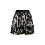 Essentiel Antwerp Black tulip-shape mini skirt with green and pink sequin embellishments