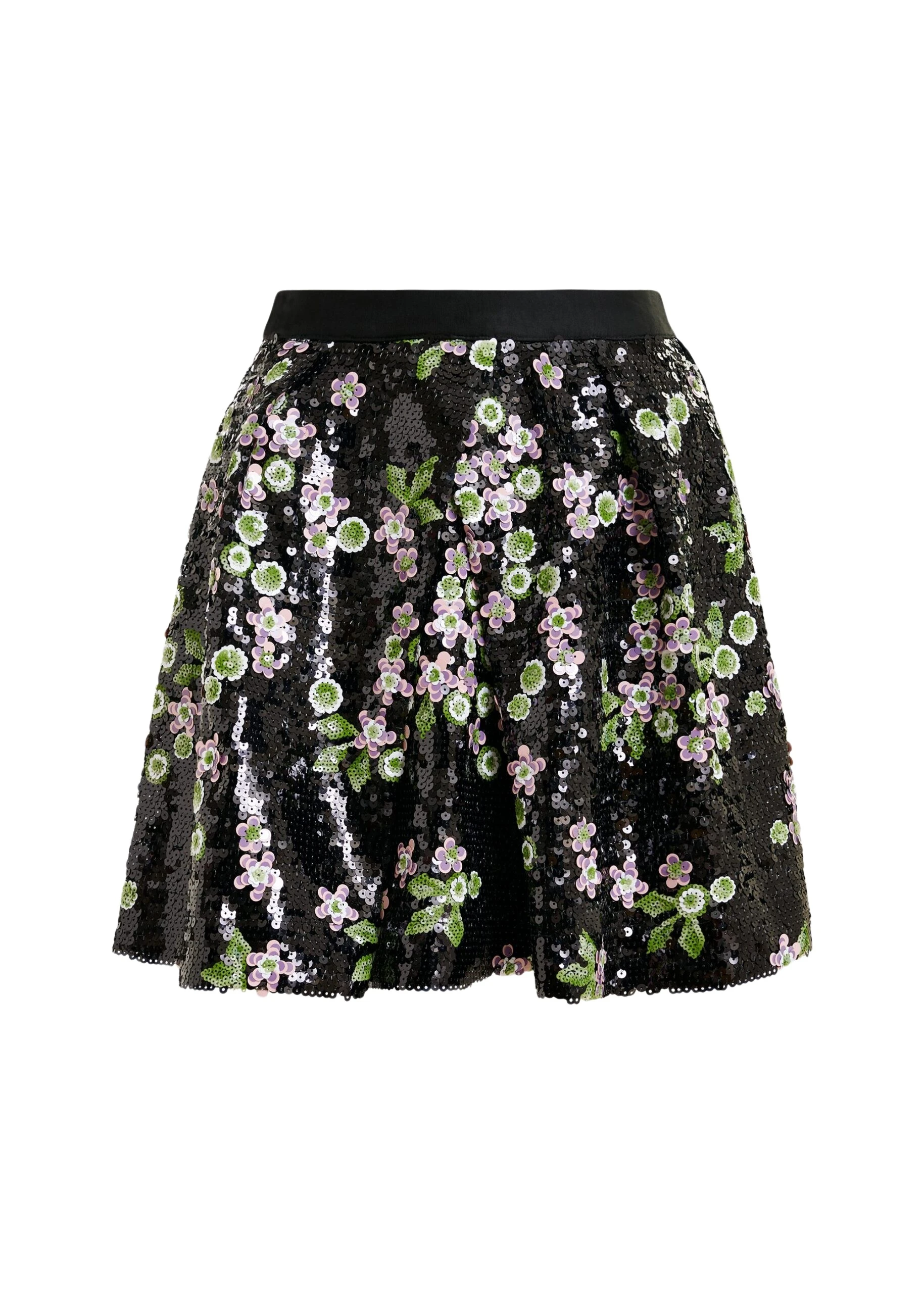Essentiel-Antwerp-Black-tulip-shape-mini-skirt-with-green-and-pink-sequin-embellishments-scaled31169_nobg Essentiel Antwerp Black tulip-shape mini skirt with green and pink sequin embellishments