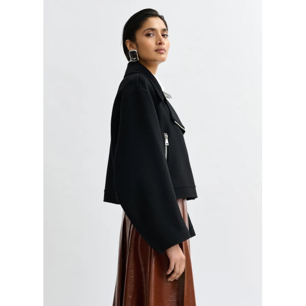 Essentiel Antwerp Black wool double-faced jacket, view 4