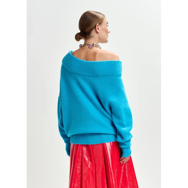 Essentiel Antwerp Blue alpaca wool-blend off-shoulder knit sweater, view 4