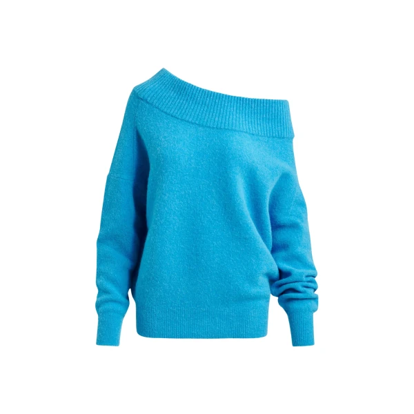 Essentiel Antwerp Blue alpaca wool-blend off-shoulder knit sweater