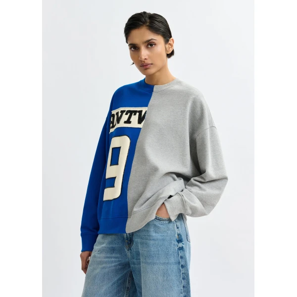 Essentiel Antwerp Blue and grey split-panel appliquéd cotton sweatshirt Top, view 2