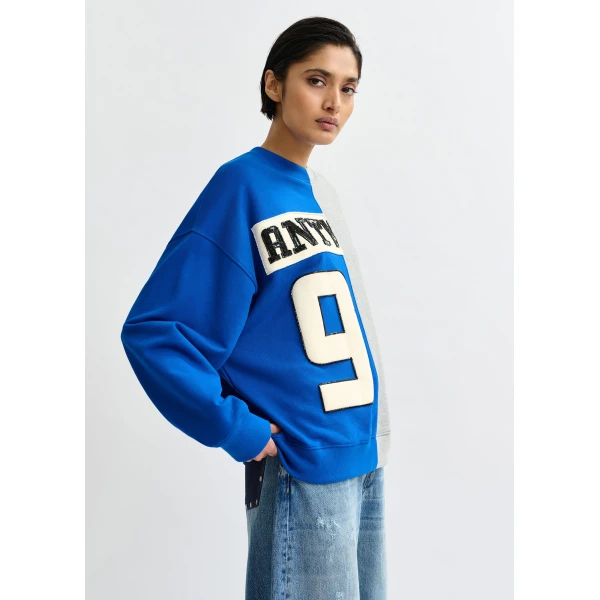 Essentiel Antwerp Blue and grey split-panel appliquéd cotton sweatshirt Top, view 3