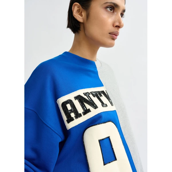 Essentiel Antwerp Blue and grey split-panel appliquéd cotton sweatshirt Top, view 4