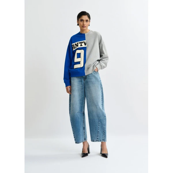 Essentiel Antwerp Blue and grey split-panel appliquéd cotton sweatshirt Top, view 6