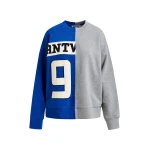 Essentiel Antwerp Blue and grey split-panel appliquéd cotton sweatshirt Top