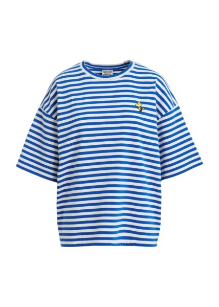 Blue and off-white striped T-shirt with yellow Peanuts™ Woodstock detail