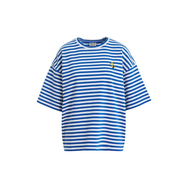 Blue and off-white striped T-shirt with yellow Peanuts™ Woodstock detail