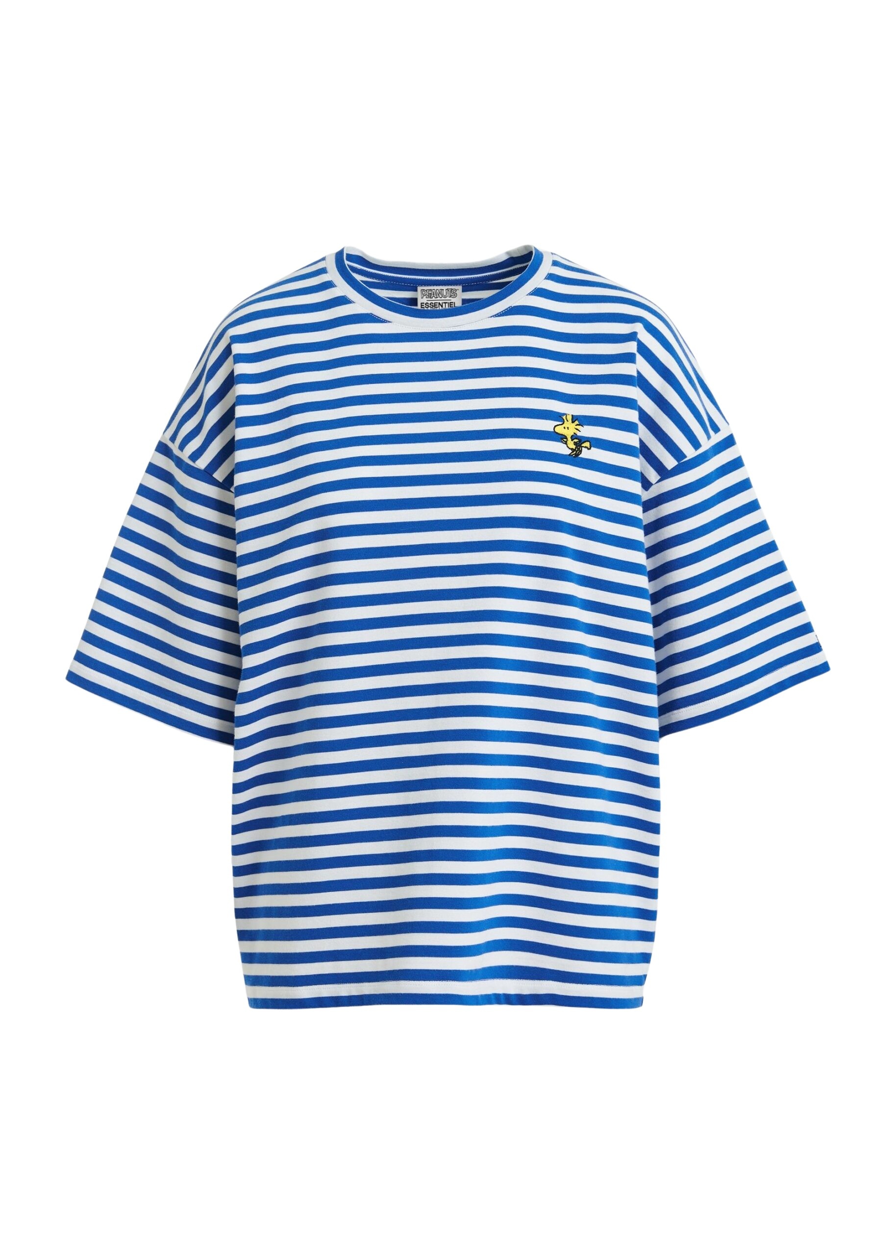 Blue and off-white striped T-shirt with yellow Peanuts™ Woodstock detail