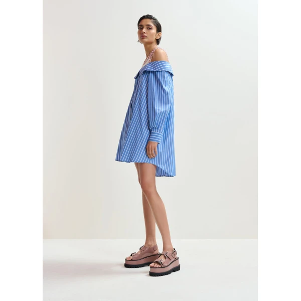 Essentiel Antwerp Blue and white layered shirt dress with embellished tank top, view 6