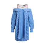 Essentiel Antwerp Blue and white layered shirt dress with embellished tank top