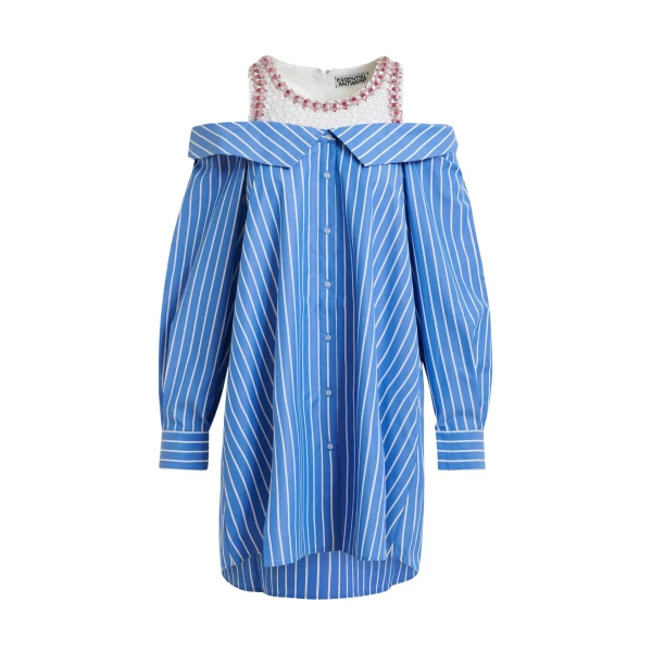 Essentiel Antwerp Blue and white layered shirt dress with embellished tank top