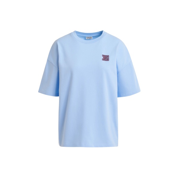 Blue cotton T-shirt with 'E' embroidery