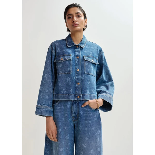 Essentiel Antwerp Blue cropped cotton denim jacket, view 3