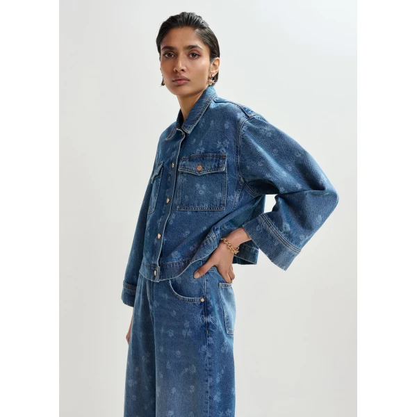 Essentiel Antwerp Blue cropped cotton denim jacket, view 4