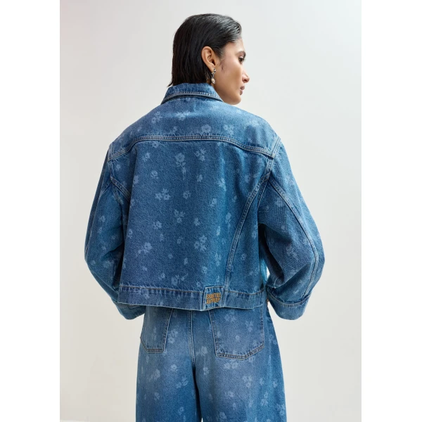 Essentiel Antwerp Blue cropped cotton denim jacket, view 5