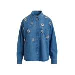 Essentiel Antwerp Blue denim shirt with floral rhinestone embellishments