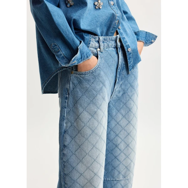 Essentiel Antwerp Blue diamond-stitched cotton barrel-leg jeans, view 4
