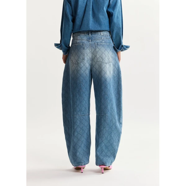 Essentiel Antwerp Blue diamond-stitched cotton barrel-leg jeans, view 5