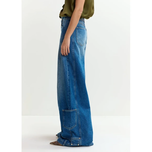 Essentiel Antwerp Blue flared leg cotton dual-panel jeans, view 4